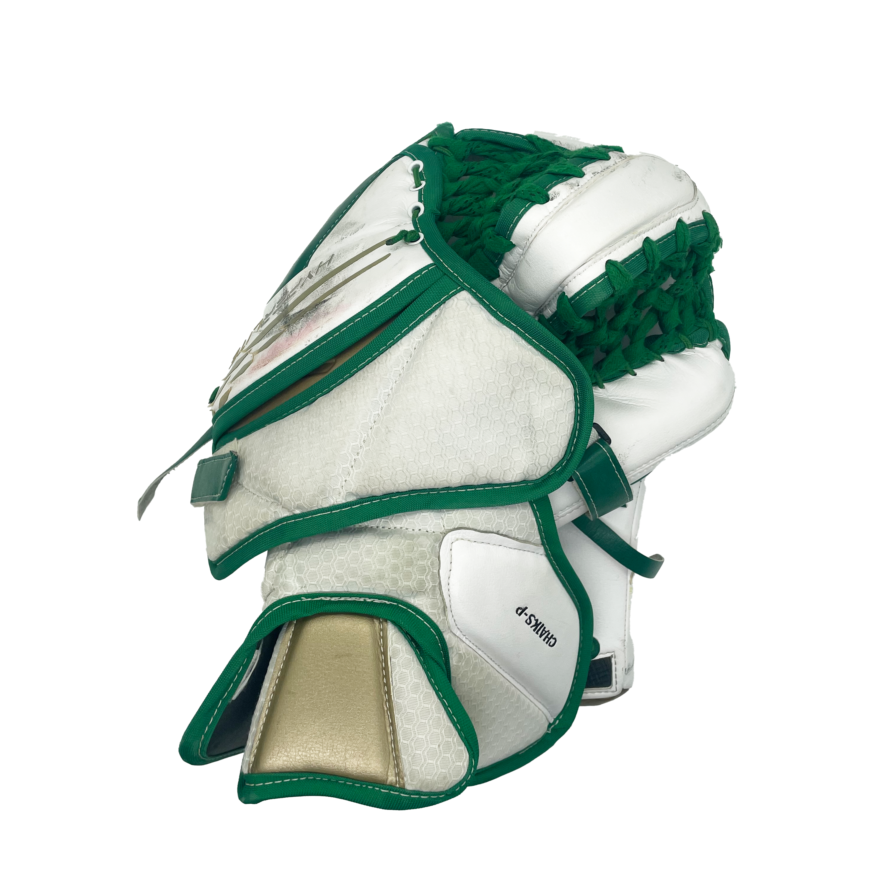 Bauer Vapor HyperLite - Gant de gardien de but Pro Stock d'occasion (blanc/vert/doré)
